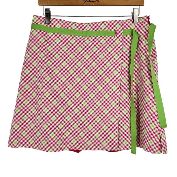 SALE Liz Golf Pink & Green Plaid Skort with Ribbon Trim and Under Shorts - Picture 1 of 4